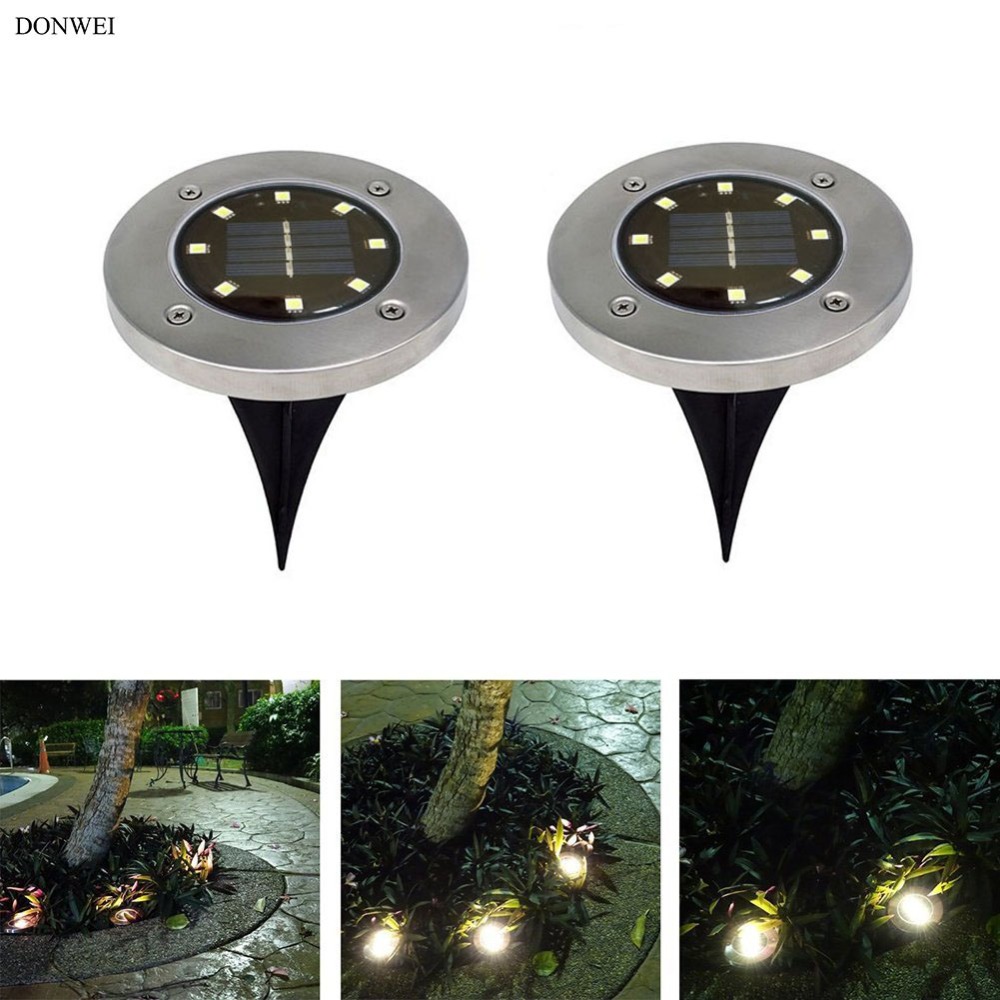 DONWEI-야외 8 LED 태양광 램프 2 개 야간에 자동으로 열림 방수 지상 조명, 정원 잔디 통로